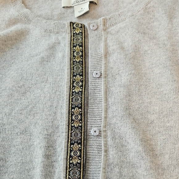 Chic Gray Cardigan with Embellished Trim - Picture 4 of 4